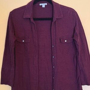 JAMES PERSE Three-Quarter Sleeve Maroon Button-Up Top (Size 2)